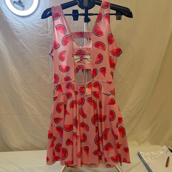 Esprlia Bathing Suit 1 Pc Plus 2XL Soft Cup Full Skirt Cut Out Watermelon Print - Picture 2 of 6